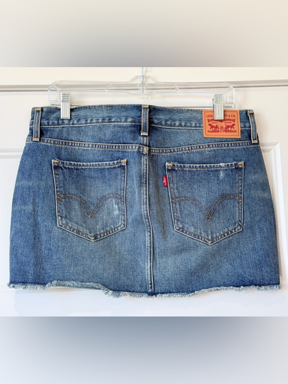 Levi's Blue Washed Denim Mini Skirt with Frayed Hem